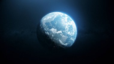 Planet Earth görünümünü karanlık uzaydan kızdırma. Nasa tarafından döşenmiş bu görüntü öğeleri 3d çizim