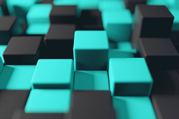 Abstract 3d illustration background of the movement of two-color cubes