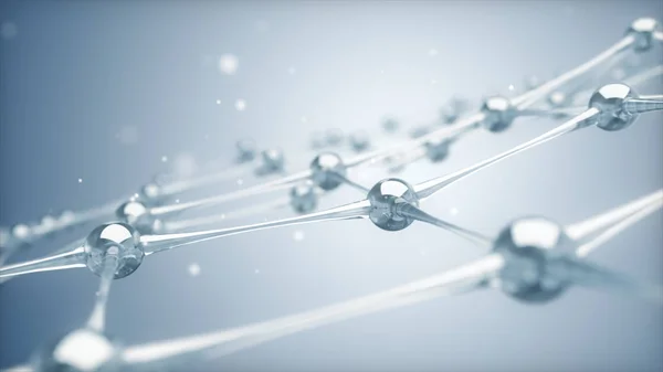 Sieć cząsteczek i atomów ze szkła i kryształów stanowią jeden system. ilustracja 3D — Zdjęcie stockowe