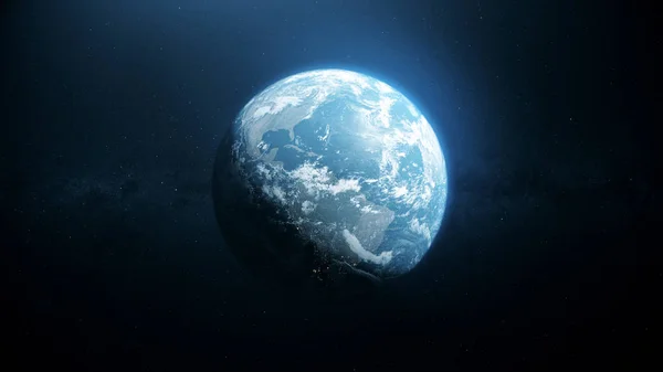 Glow planet Earth view from dark space. Elements of this image furnished by NASA 3d illustration