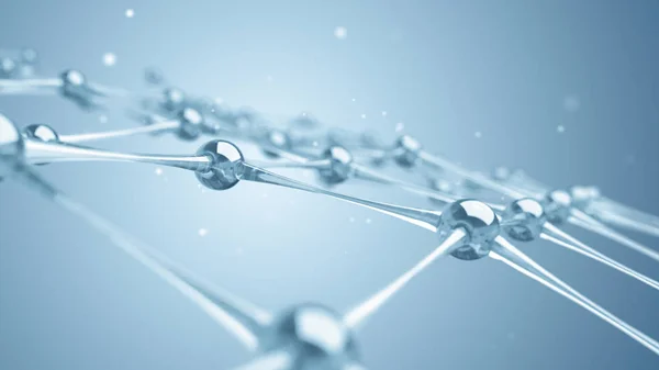 Una red de moléculas y átomos de vidrio y cristales constituyen un único sistema. Ilustración 3D — Foto de Stock