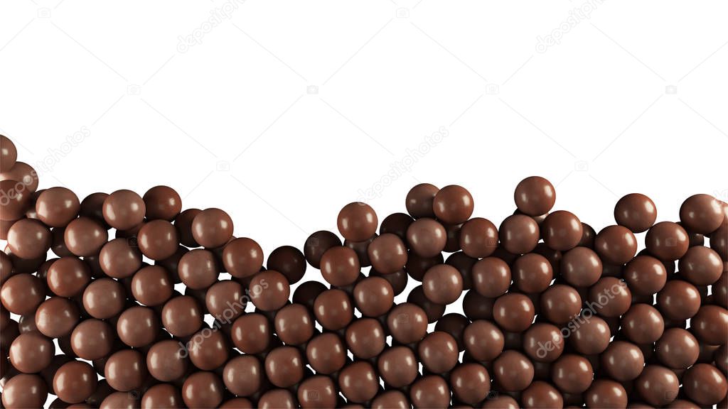 Chocolate candy balls 3d illustration abstract background