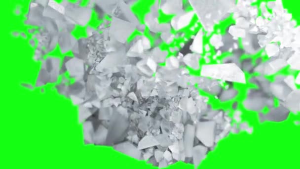 Ice cube explosion in slow motion cg 3d animation, green screen background — Stock Video