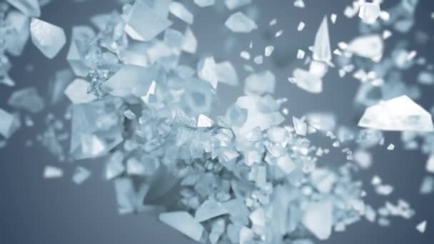 Ice cube explosion in slow motion cg 3d animation with alpha matte — Stock Video