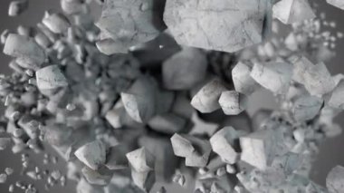 Patlama ve yavaş hareket cg 3d animasyon Alfa mat ile taş küre imha