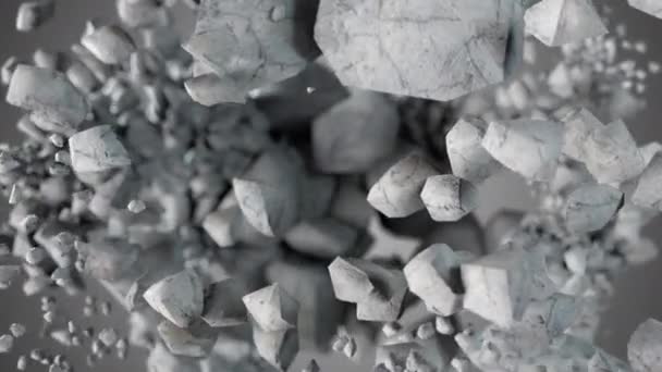 Explosion und Zerstörung der Steinkugel in Zeitlupe cg 3D-Animation mit Alpha-Matte — Stockvideo