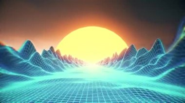 Şebeke üzerinde geçmişe dönük fütürist uçuş, pürüzsüz arka plan 80 'ler retro fantezi.