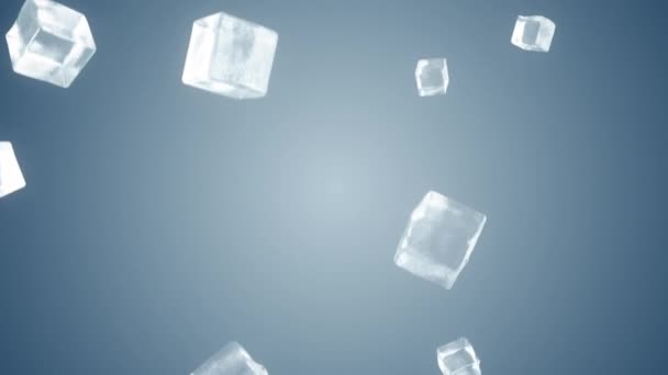 Cubos de gelo caindo no fundo azul claro — Vídeo de Stock