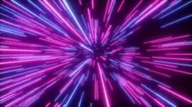 Soyut yaratıcı kozmik arka plan Dikişsiz döngü 4k CG cnimation. Başka bir galakside hiper atlama. Işık hızı, Neon parlayan ışınları hareket. Güzel havai fişek, renkli patlama, büyük patlama.