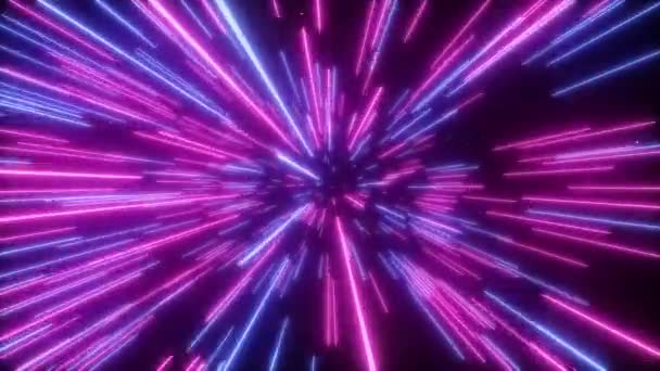 Varrat nélküli hurok 4k CG cnimation absztrakt kreatív kozmikus háttér. Hyper ugorj egy másik galaxisba. Fénysebesség, neon izzó sugarak mozgásban. Gyönyörű tűzijáték, színes robbanás, nagy bumm. — Stock videók