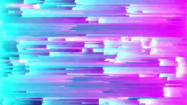 Animación de bucle sin costura abstracta del efecto de fallo del patrón de clasificación de píxeles. Uso en vídeo musical, transiciones, difusión, luz ultravioleta fluorescente, líneas de neón láser. Espectro rosa azul — Vídeo de stock