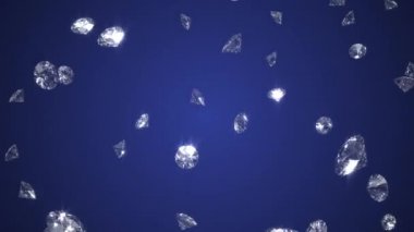 Düşen parlayan elmas 3d mavi arka plan, sorunsuz döngü 4k cg animasyon render