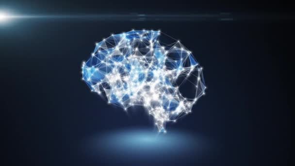AI τεχνητή νοημοσύνη, ψηφιακές γραμμές και φωτεινές κουκίδες δημιουργώντας τη δομή του ανθρώπινου εγκεφάλου που συνδέεται — Αρχείο Βίντεο