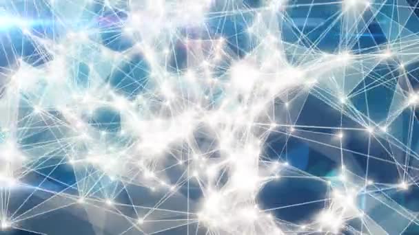 Intelligence artificielle IA, lignes numériques et points lumineux créant la structure du cerveau humain connecté — Video