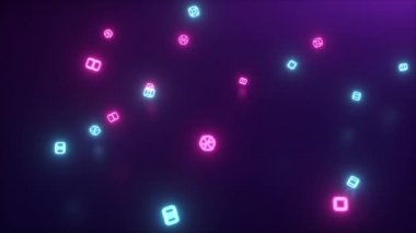 Geometrik şekillerin soyut neon 3d render. Düşen küpler. Modern renkli lazer aydınlatma arka plan, sorunsuz 4k döngü hareket tasarımı