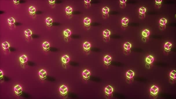 Abstracto renderizado 3D de neón de formas geométricas. Animación de bucle generada por computadora. Fondo de iluminación láser colorido moderno, diseño de movimiento de bucle 4k sin costuras — Vídeo de stock