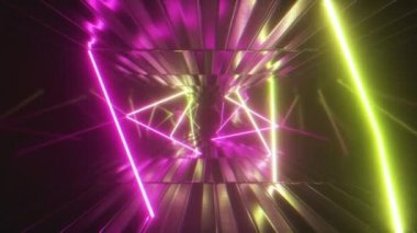3d render, soyut metalik doku sanal gerçeklik tüneli. Fütüristik hareket grafiği. Ultraviyole neon ışık parıltısı, floresan ışık. İleri ye doğru uçuyor. Dikişsiz döngü 4k Cg 3d animasyon
