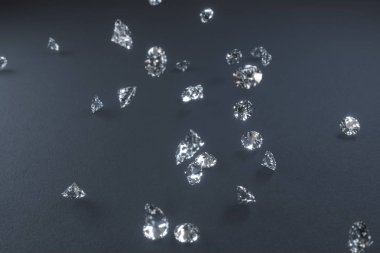 3d illüstrasyon, elmas düşen ve gri doku yüzeyinde beat