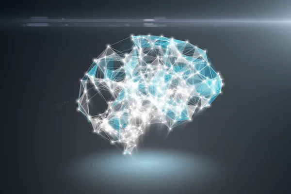 AI artificial intelligence, digital lines and luminous dots creating the structure of the human brain connected 3d illustration