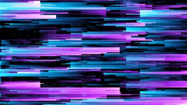 Piksel sıralama desen glitch etkisi soyut 3d illüstrasyon. Müzik video, geçişler, yayın, Floresan ultraviyole ışık Mavi pembe spektrum kullanın