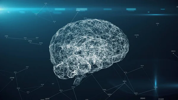 Digital brain artificial intelligence AI big data deep learning computer machine with machine code, 3d illustration