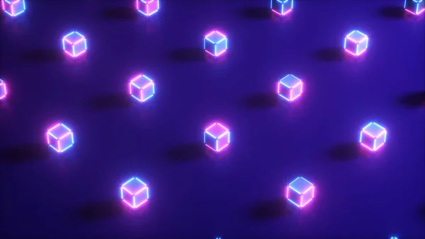 Illustrazione astratta al neon 3d di forme geometriche. Computer generato. Moderno sfondo colorato illuminazione laser, motion design — Foto Stock