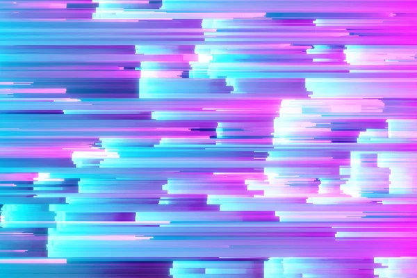 Abstracte 3D illustratie van pixel Sorteer patroon glitch effect. Gebruik in muziek video, overgangen, uitzending, fluorescerende ultraviolet licht blauw roze spectrum — Stockfoto