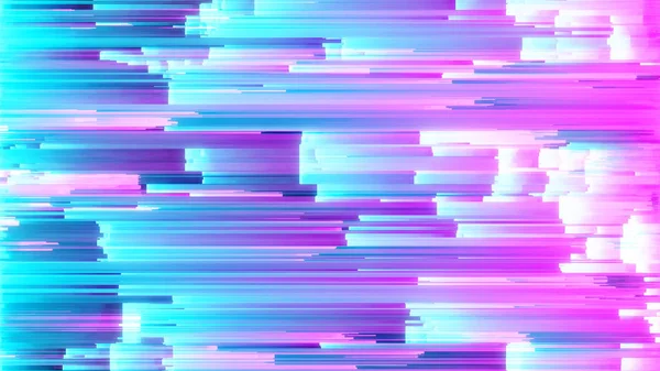 Abstracte 3D illustratie van pixel Sorteer patroon glitch effect. Gebruik in muziek video, overgangen, uitzending, fluorescerende ultraviolet licht blauw roze spectrum — Stockfoto