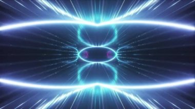 Soyut neon arka plan. 3d metal koridor boyunca neon ultraviyole spiral yayılır render. Hipnotik spiral, mavi kırmızı pembe mor spektrum, sorunsuz döngü 4k animasyon