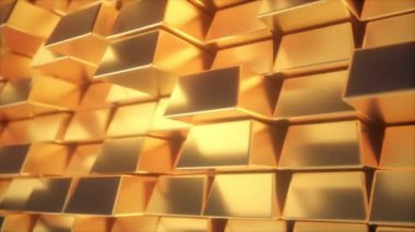Güzel soyut altın külçeler. Blokların altın duvarı hareket ediyor. Dikişsiz döngü 4k cg 3d animasyon