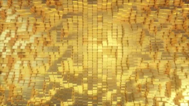 Hermosos cubos de oro abstractos. La pared dorada de los bloques se mueve. Inconsútil bucle 4k cg animación 3d — Vídeos de Stock