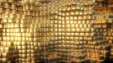 Güzel soyut altın küpler. Blokların altın duvarı hareket ediyor. Dikişsiz döngü 4k cg 3d animasyon