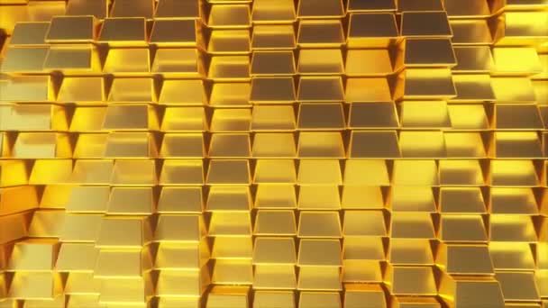 Beautiful abstract gold bars. The golden wall of blocks is moving. Seamless loop 4k cg 3d animation