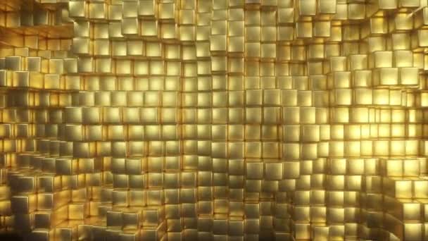 Beaux cubes d'or abstraits. Le mur doré des blocs bouge. Boucle sans couture 4k cg animation 3d — Video