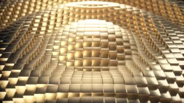 Superficie cúbica de oro abstracta en movimiento. Inconsútil bucle 3d animación de cubos moviéndose hacia arriba y hacia abajo . — Vídeo de stock