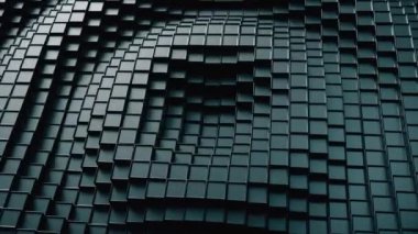 3d render. Dalga hareketinde koyu plastik kübik yüzey. Yukarı ve aşağı hareket eden küplerin soyut sorunsuz döngü 3d animasyon.
