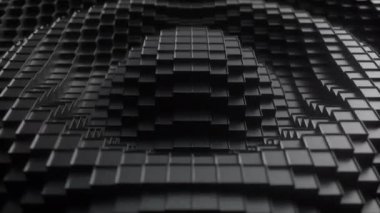 3d render. Dalga hareketinde koyu plastik kübik yüzey. Yukarı ve aşağı hareket eden küplerin soyut sorunsuz döngü 3d animasyon.