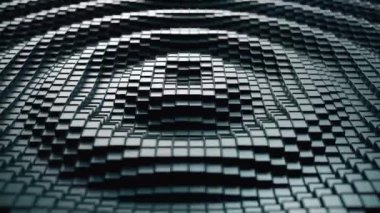 3d render. Dalga hareketinde koyu plastik kübik yüzey. Yukarı ve aşağı hareket eden küplerin soyut sorunsuz döngü 3d animasyon.