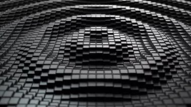 3d render. Dalga hareketinde koyu plastik kübik yüzey. Yukarı ve aşağı hareket eden küplerin soyut sorunsuz döngü 3d animasyon.