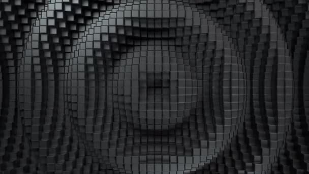 3D-rendering. Mörk plast kubisk yta i vågrörelse. Abstrakt sömlös loop 3D-animering av kuber som rör sig upp och ner. — Stockvideo