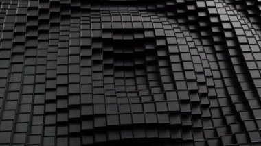 3d render. Dalga hareketinde koyu plastik kübik yüzey. Yukarı ve aşağı hareket eden küplerin soyut sorunsuz döngü 3d animasyon.