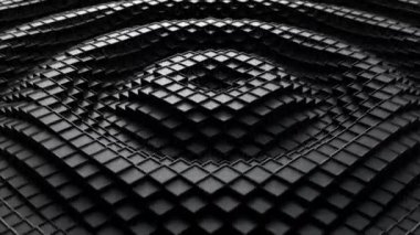 3d render. Dalga hareketinde koyu plastik kübik yüzey. Yukarı ve aşağı hareket eden küplerin soyut sorunsuz döngü 3d animasyon.