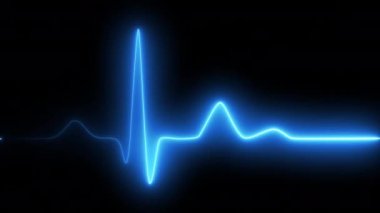 Siyah izole edilmiş arka planda neon kalp atışı. 4k dikişsiz döngü animasyonu. Arkaplan kalp atışı çizgisi neon hafif kalp atış hızı ekran tıbbi araştırma
