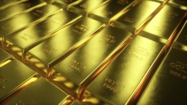 Altın külçelerde kayar kamera görünümünün sorunsuz döngü 4k animasyonu