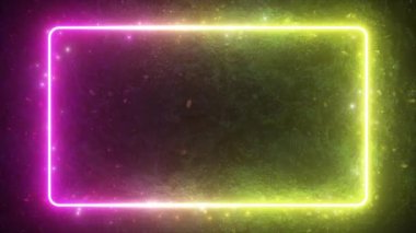 Dikdörtgen neon bir kir orman yüzeyinin arka planda parıldayan parlak formu. Modern ultraviyole floresan ışık spektrumu. Dikişsiz döngü 4k 3d render mavi mor