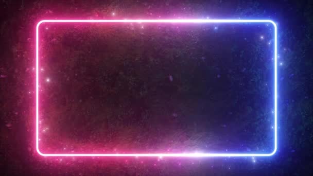 Rechteckige neonschimmernde Leuchtform auf dem Hintergrund einer Schmutzwaldoberfläche. das Spektrum des modernen ultravioletten Leuchtstofflichts. nahtlose Schleife 4k 3d rendern blau lila — Stockvideo