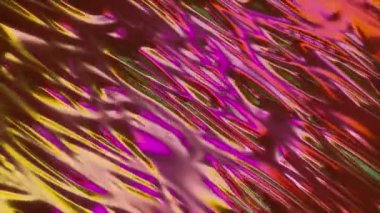 Soyut holografik yağ yüzeyi arka planı, folyo dalgalı yüzey, dalga ve dalgalar, ultraviyole modern ışık, neon mavisi pembe spektrum renkleri, 3D render grafik tasarımı, dikişsiz 4k animasyon