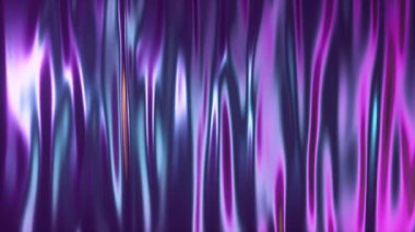 Soyut holografik yağ yüzeyi arka planı, folyo dalgalı yüzey, dalga ve dalgalar, ultraviyole modern ışık, neon mavisi pembe spektrum renkleri, 3D render grafik tasarımı, dikişsiz 4k animasyon