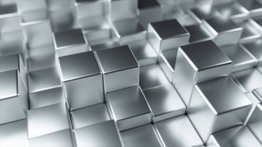 Metalin rastgele hareket eden küplerin soyut arka planı. 3d illüstrasyon