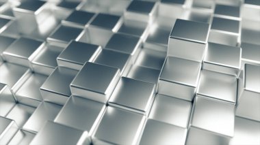 Metalin rastgele hareket eden küplerin soyut arka planı. 3d illüstrasyon